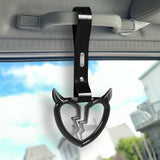 Devil Horns Broken Heart Crystal-Style Ring JDM Tsurikawa Drift Subway Train Bus Handle Strap – Universal Car Interior Hanging Charm, Black PVC X2