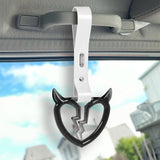 Devil Horns Broken Heart Crystal-Style Ring JDM Tsurikawa Drift Subway Train Bus Handle Strap – Universal Car Interior Hanging Charm, White PVC X2