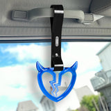 Devil Horns Broken Heart Crystal-Style Ring JDM Tsurikawa Drift Subway Train Bus Handle Strap – Universal Car Interior Hanging Charm, Black PVC X2