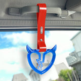 Devil Horns Broken Heart Crystal-Style Ring JDM Tsurikawa Drift Subway Train Bus Handle Strap – Universal Car Interior Hanging Charm, Red PVC X2