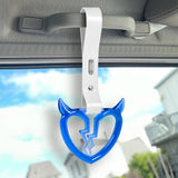 Devil Horns Broken Heart Crystal-Style Ring JDM Tsurikawa Drift Subway Train Bus Handle Strap – Universal Car Interior Hanging Charm, White PVC X2