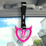 Devil Horns Broken Heart Crystal-Style Ring JDM Tsurikawa Drift Subway Train Bus Handle Strap – Universal Car Interior Hanging Charm, Black PVC X2