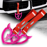 Devil Horns Broken Heart Crystal-Style Ring JDM Tsurikawa Drift Subway Train Bus Handle Strap – Universal Car Interior Hanging Charm, Red PVC X2