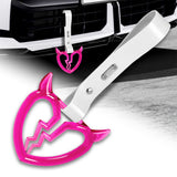 Devil Horns Broken Heart Crystal-Style Ring JDM Tsurikawa Drift Subway Train Bus Handle Strap – Universal Car Interior Hanging Charm, White PVC X1