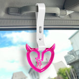 Devil Horns Broken Heart Crystal-Style Ring JDM Tsurikawa Drift Subway Train Bus Handle Strap – Universal Car Interior Hanging Charm, White PVC X2