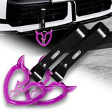 Devil Horns Broken Heart Crystal-Style Ring JDM Tsurikawa Drift Subway Train Bus Handle Strap – Universal Car Interior Hanging Charm, Black PVC X2