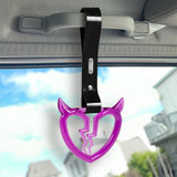 Devil Horns Broken Heart Crystal-Style Ring JDM Tsurikawa Drift Subway Train Bus Handle Strap – Universal Car Interior Hanging Charm, Black PVC X2