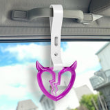 Devil Horns Broken Heart Crystal-Style Ring JDM Tsurikawa Drift Subway Train Bus Handle Strap – Universal Car Interior Hanging Charm, White PVC X2