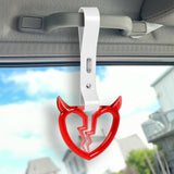 Devil Horns Broken Heart Crystal-Style Ring JDM Tsurikawa Drift Subway Train Bus Handle Strap – Universal Car Interior Hanging Charm, White PVC X2