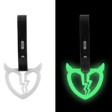 Devil Horns Broken Heart JDM Tsurikawa Drift Subway Train Bus Handle Strap – Universal Car Interior Hanging Charm, Black PVC X2
