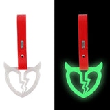 Devil Horns Broken Heart JDM Tsurikawa Drift Subway Train Bus Handle Strap – Universal Car Interior Hanging Charm, Red PVC X2