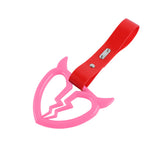 Devil Horns Broken Heart JDM Tsurikawa Drift Subway Train Bus Handle Strap – Universal Car Interior Hanging Charm, Red PVC X2