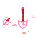 Devil Horns Broken Heart Crystal-Style Ring JDM Tsurikawa Drift Subway Train Bus Handle Strap – Universal Car Interior Hanging Charm, Red PVC X2