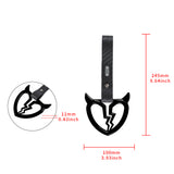 Devil Horns Broken Heart Crystal-Style Ring JDM Tsurikawa Drift Subway Train Bus Handle Strap – Universal Car Interior Hanging Charm, Carbon Fiber Pattern PVC X2