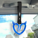 Devil Horns Broken Heart Crystal-Style Ring JDM Tsurikawa Drift Subway Train Bus Handle Strap – Universal Car Interior Hanging Charm, Carbon Fiber Pattern PVC X2
