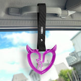 Devil Horns Broken Heart Crystal-Style Ring JDM Tsurikawa Drift Subway Train Bus Handle Strap – Universal Car Interior Hanging Charm, Carbon Fiber Pattern PVC X2
