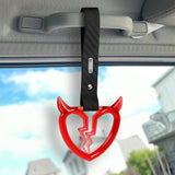 Devil Horns Broken Heart Crystal-Style Ring JDM Tsurikawa Drift Subway Train Bus Handle Strap – Universal Car Interior Hanging Charm, Carbon Fiber Pattern PVC X2