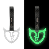 Devil Horns Broken Heart JDM Tsurikawa Drift Subway Train Bus Handle Strap – Universal Car Interior Hanging Charm, Carbon Fiber Pattern PVC X2