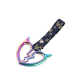 Devil Horns Broken Heart JDM Tsurikawa Drift Subway Train Bus Handle Strap – Universal Car Interior Hanging Charm, Bosozoku Blue Flowers Pattern Retro Nylon Strap X1