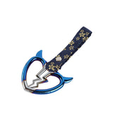 Devil Horns Broken Heart JDM Tsurikawa Drift Subway Train Bus Handle Strap – Universal Car Interior Hanging Charm, Bosozoku Blue Flowers Pattern Retro Nylon Strap X1