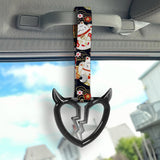 Devil Horns Broken Heart Crystal-Style Ring JDM Tsurikawa Drift Subway Train Bus Handle Strap – Universal Car Interior Hanging Charm, Bosozoku Black Cats Pattern Retro Nylon Strap X2