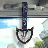 Devil Horns Broken Heart Crystal-Style Ring JDM Tsurikawa Drift Subway Train Bus Handle Strap – Universal Car Interior Hanging Charm, Bosozoku Blue Flowers Pattern Retro Nylon Strap X2