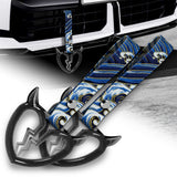 Devil Horns Broken Heart Crystal-Style Ring JDM Tsurikawa Drift Subway Train Bus Handle Strap – Universal Car Interior Hanging Charm, Bosozoku Blue Waves Pattern Retro Nylon Strap X2