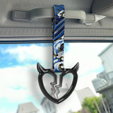 Devil Horns Broken Heart Crystal-Style Ring JDM Tsurikawa Drift Subway Train Bus Handle Strap – Universal Car Interior Hanging Charm, Bosozoku Blue Waves Pattern Retro Nylon Strap X2