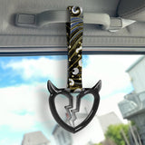 Devil Horns Broken Heart Crystal-Style Ring JDM Tsurikawa Drift Subway Train Bus Handle Strap – Universal Car Interior Hanging Charm, Bosozoku Green Waves Pattern Retro Nylon Strap X2