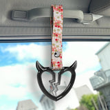 Devil Horns Broken Heart Crystal-Style Ring JDM Tsurikawa Drift Subway Train Bus Handle Strap – Universal Car Interior Hanging Charm, Bosozoku Pink Flowers Pattern Retro Nylon Strap X2