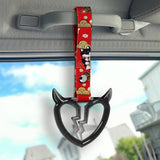 Devil Horns Broken Heart Crystal-Style Ring JDM Tsurikawa Drift Subway Train Bus Handle Strap – Universal Car Interior Hanging Charm, Bosozoku Red Dogs Pattern Retro Nylon Strap X2