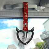 Devil Horns Broken Heart Crystal-Style Ring JDM Tsurikawa Drift Subway Train Bus Handle Strap – Universal Car Interior Hanging Charm, Bosozoku Red Flowers Pattern Retro Nylon Strap X2
