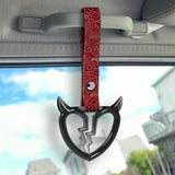 Devil Horns Broken Heart Crystal-Style Ring JDM Tsurikawa Drift Subway Train Bus Handle Strap – Universal Car Interior Hanging Charm, Bosozoku Red Clouds Pattern Retro Nylon Strap X1