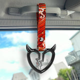 Devil Horns Broken Heart Crystal-Style Ring JDM Tsurikawa Drift Subway Train Bus Handle Strap – Universal Car Interior Hanging Charm, Bosozoku Red Waves Pattern Retro Nylon Strap X2