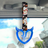 Devil Horns Broken Heart Crystal-Style Ring JDM Tsurikawa Drift Subway Train Bus Handle Strap – Universal Car Interior Hanging Charm, Bosozoku Black Cats Pattern Retro Nylon Strap X2