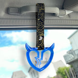 Devil Horns Broken Heart Crystal-Style Ring JDM Tsurikawa Drift Subway Train Bus Handle Strap – Universal Car Interior Hanging Charm, Bosozoku Black Clouds Pattern Retro Nylon Strap X2