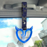 Devil Horns Broken Heart Crystal-Style Ring JDM Tsurikawa Drift Subway Train Bus Handle Strap – Universal Car Interior Hanging Charm, Bosozoku Blue Flowers Pattern Retro Nylon Strap X2