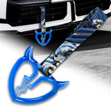 Devil Horns Broken Heart Crystal-Style Ring JDM Tsurikawa Drift Subway Train Bus Handle Strap – Universal Car Interior Hanging Charm, Bosozoku Blue Waves Pattern Retro Nylon Strap X1