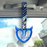 Devil Horns Broken Heart Crystal-Style Ring JDM Tsurikawa Drift Subway Train Bus Handle Strap – Universal Car Interior Hanging Charm, Bosozoku Blue Waves Pattern Retro Nylon Strap X2