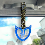 Devil Horns Broken Heart Crystal-Style Ring JDM Tsurikawa Drift Subway Train Bus Handle Strap – Universal Car Interior Hanging Charm, Bosozoku Green Waves Pattern Retro Nylon Strap X2