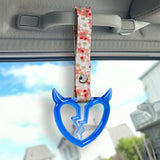 Devil Horns Broken Heart Crystal-Style Ring JDM Tsurikawa Drift Subway Train Bus Handle Strap – Universal Car Interior Hanging Charm, Bosozoku Pink Flowers Pattern Retro Nylon Strap X2