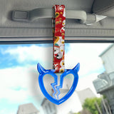 Devil Horns Broken Heart Crystal-Style Ring JDM Tsurikawa Drift Subway Train Bus Handle Strap – Universal Car Interior Hanging Charm, Bosozoku Red Cats Pattern Retro Nylon Strap X2