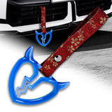 Devil Horns Broken Heart Crystal-Style Ring JDM Tsurikawa Drift Subway Train Bus Handle Strap – Universal Car Interior Hanging Charm, Bosozoku Red Flowers Pattern Retro Nylon Strap X1