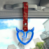 Devil Horns Broken Heart Crystal-Style Ring JDM Tsurikawa Drift Subway Train Bus Handle Strap – Universal Car Interior Hanging Charm, Bosozoku Red Flowers Pattern Retro Nylon Strap X2