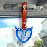 Devil Horns Broken Heart Crystal-Style Ring JDM Tsurikawa Drift Subway Train Bus Handle Strap – Universal Car Interior Hanging Charm, Bosozoku Red Waves Pattern Retro Nylon Strap X2