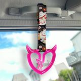 Devil Horns Broken Heart Crystal-Style Ring JDM Tsurikawa Drift Subway Train Bus Handle Strap – Universal Car Interior Hanging Charm, Bosozoku Black Cats Pattern Retro Nylon Strap X2
