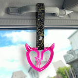 Devil Horns Broken Heart Crystal-Style Ring JDM Tsurikawa Drift Subway Train Bus Handle Strap – Universal Car Interior Hanging Charm, Bosozoku Black Clouds Pattern Retro Nylon Strap X2