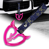 Devil Horns Broken Heart Crystal-Style Ring JDM Tsurikawa Drift Subway Train Bus Handle Strap – Universal Car Interior Hanging Charm, Bosozoku Blue Flowers Pattern Retro Nylon Strap X1