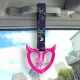 Devil Horns Broken Heart Crystal-Style Ring JDM Tsurikawa Drift Subway Train Bus Handle Strap – Universal Car Interior Hanging Charm, Bosozoku Blue Flowers Pattern Retro Nylon Strap X2