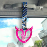 Devil Horns Broken Heart Crystal-Style Ring JDM Tsurikawa Drift Subway Train Bus Handle Strap – Universal Car Interior Hanging Charm, Bosozoku Blue Waves Pattern Retro Nylon Strap X2